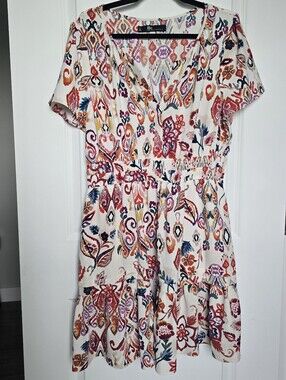 Chetta B Multicolor Paisley V-Neck Short Sleeve Tunic Dress